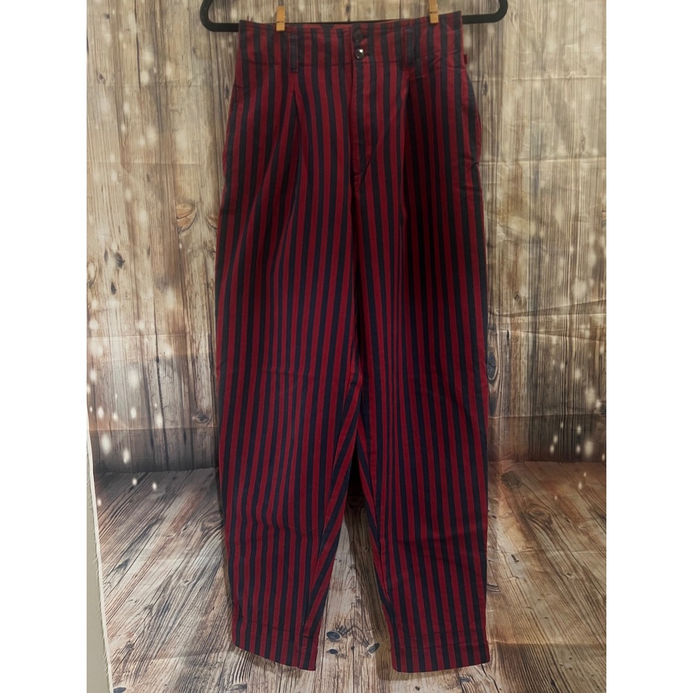Esprit Teens Striped Pants Kids Size 13 Red Navy Blue Excellent Vintage Pleated